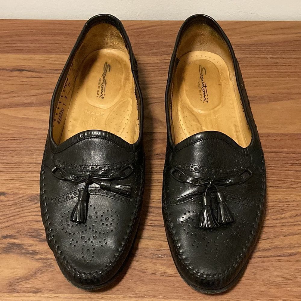 Santoni Mens Forester Black Kiltie Tassel Loafer Slip On Moccasin. Size 13 B.